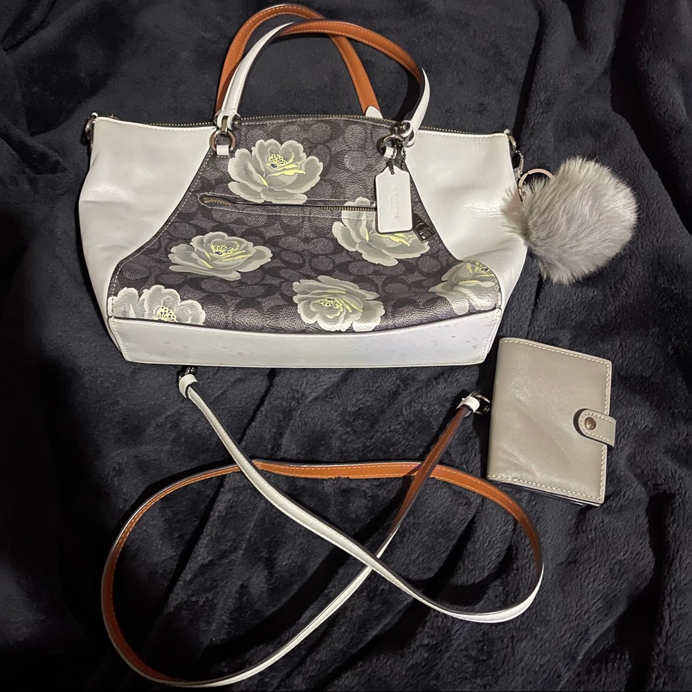 COACH Signature Rose Print Handbag and Matching Wallet. Set